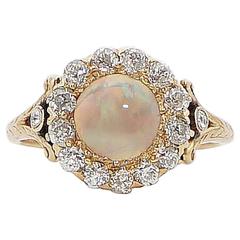 Edwardian Lightning Ridge Opal Diamond Gold Ring 3