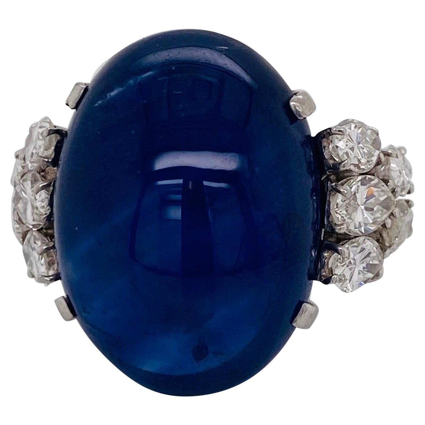 Emilio Jewelry AGL Certified 41.00 Carat Cabochon Cornflower Blue Sapphire Ring  For Sale