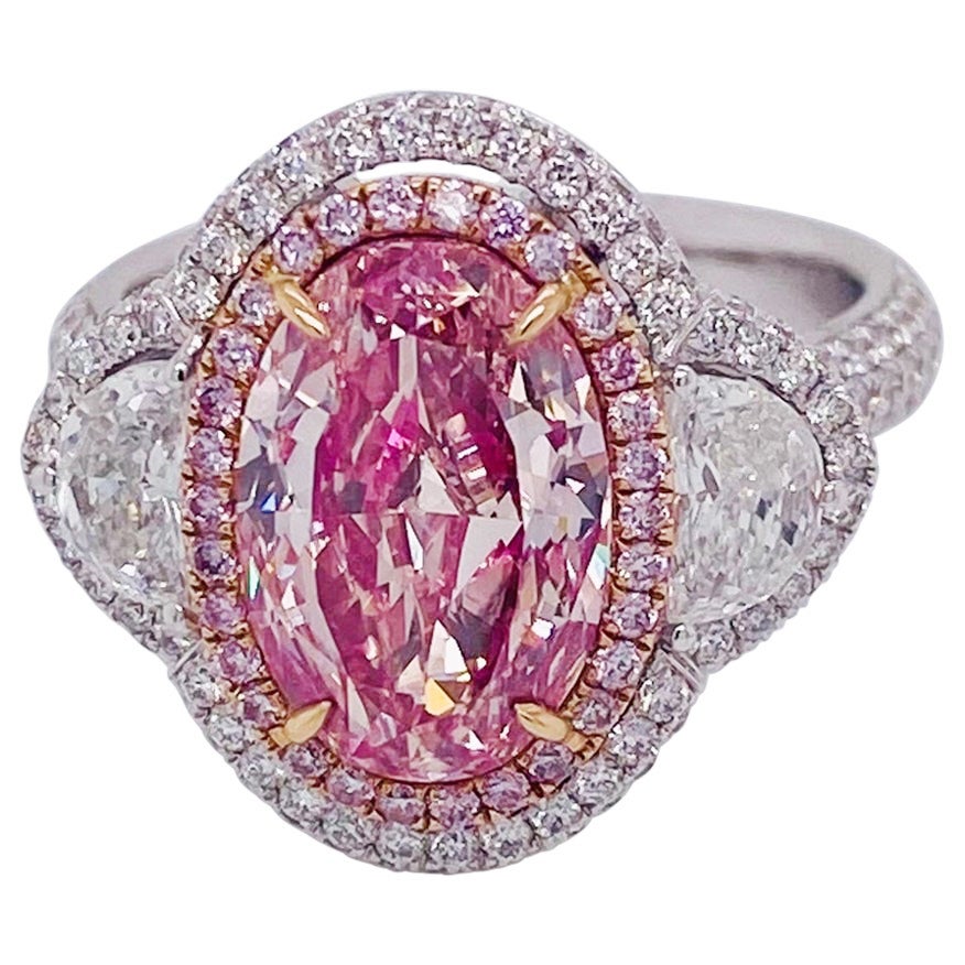 Emilio Jewelry Gia Certified 3.00 Carat Oval Pink Diamond Ring  For Sale