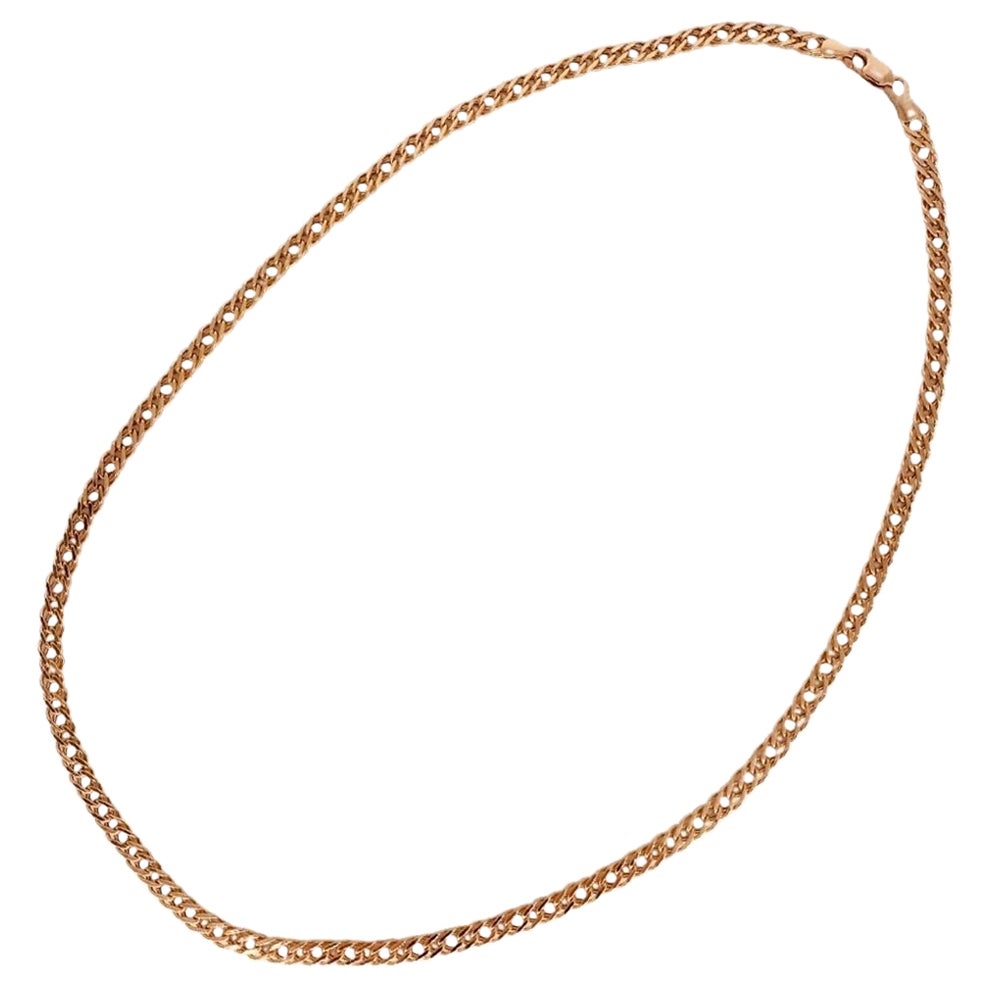 Vintage 4.75mm Fancy Double Cuban Curb Link Necklace Russian Gold 585 For Sale
