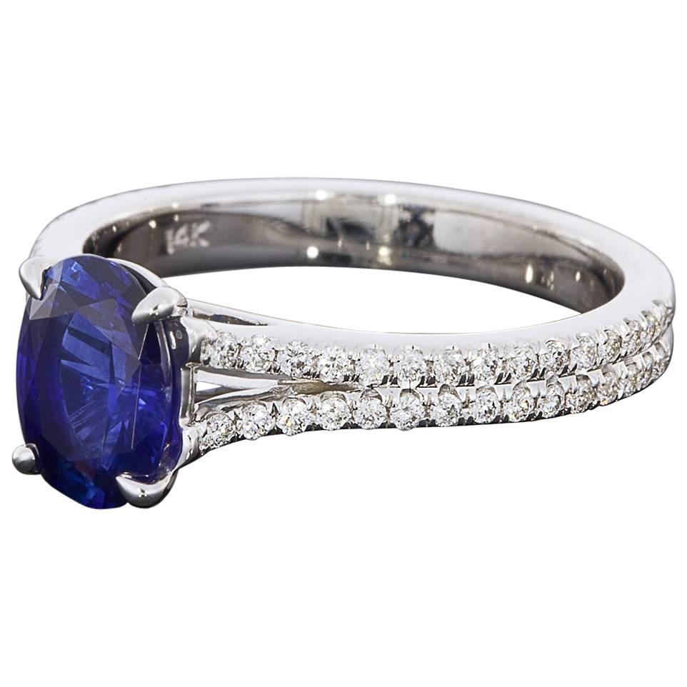Custom Sapphire Diamond Gold Split Shank Ring
