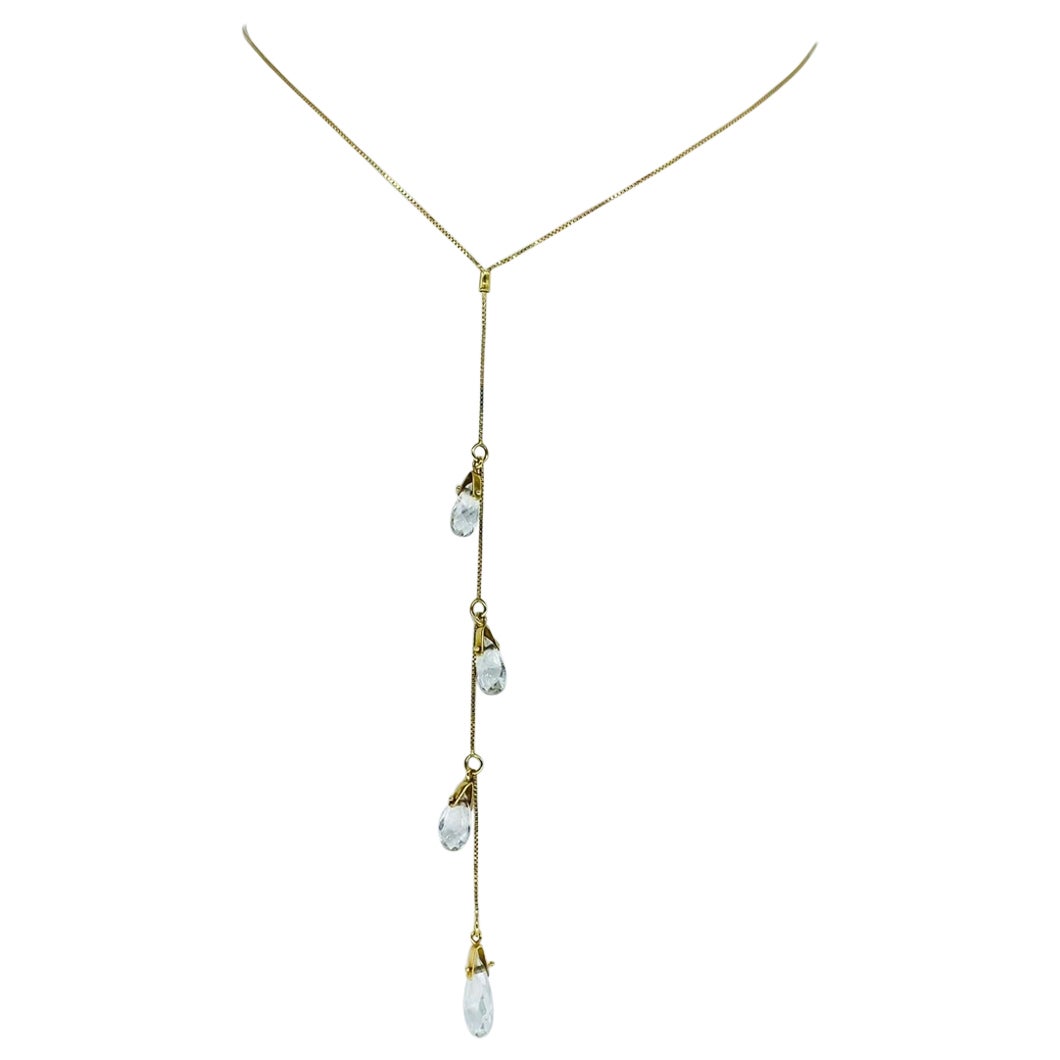 Vintage 10.00 Carat Briolette Cut Graduating Quartz Drop Necklace 18k Gold For Sale