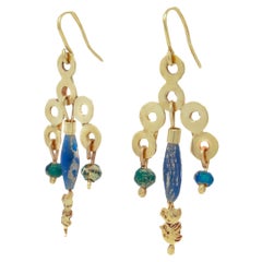 Etruscan Revival Style 14k Gold & Glass Bead Drop Earrings by Resia Schor