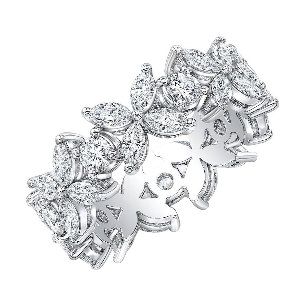 2.60 Ct Flower Design Eternity with Marquise and Round Cut Diamond Band Platinum