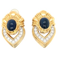 Sapphire and Diamond Platinum and 18k Gold Earclips