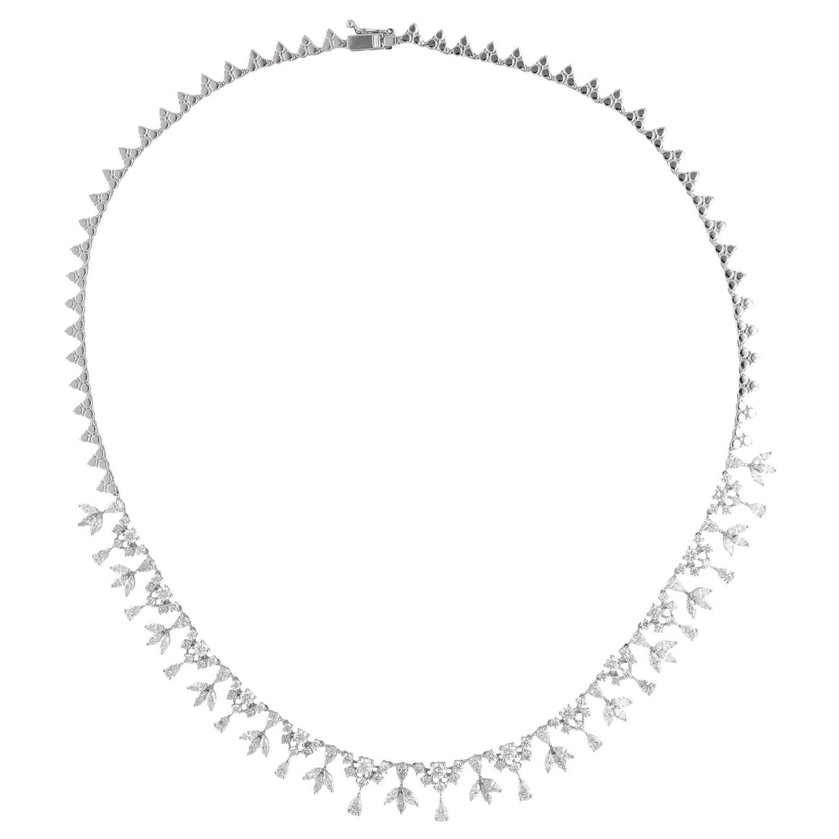 8.20 Carat Round Pear Marquise Diamond Necklace 14 Karat White Gold Fine Jewelry