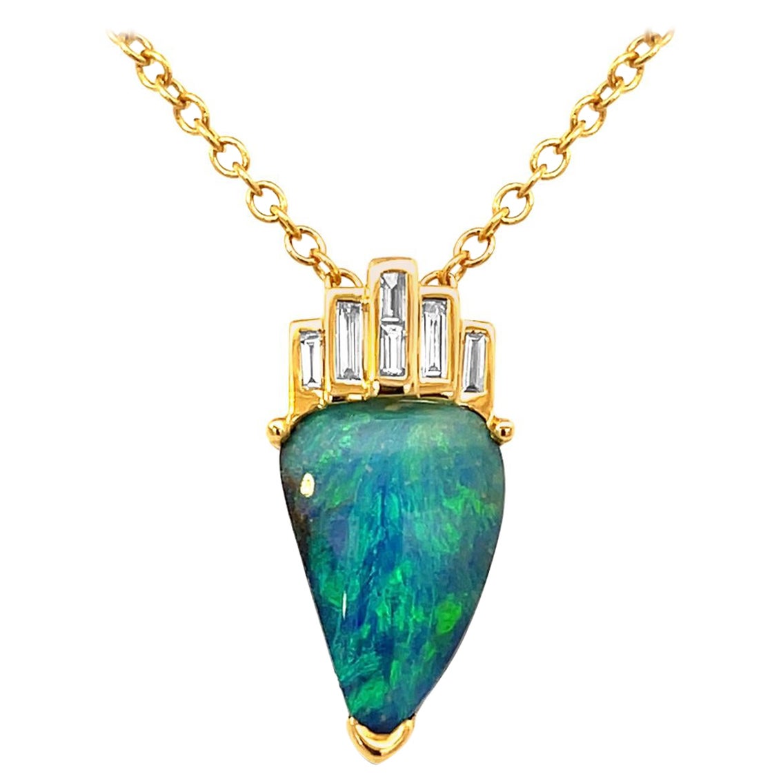 Premium Quality Australian 4.18ct Boulder Opal Pendant With Diamonds in 18K Gold For Sale