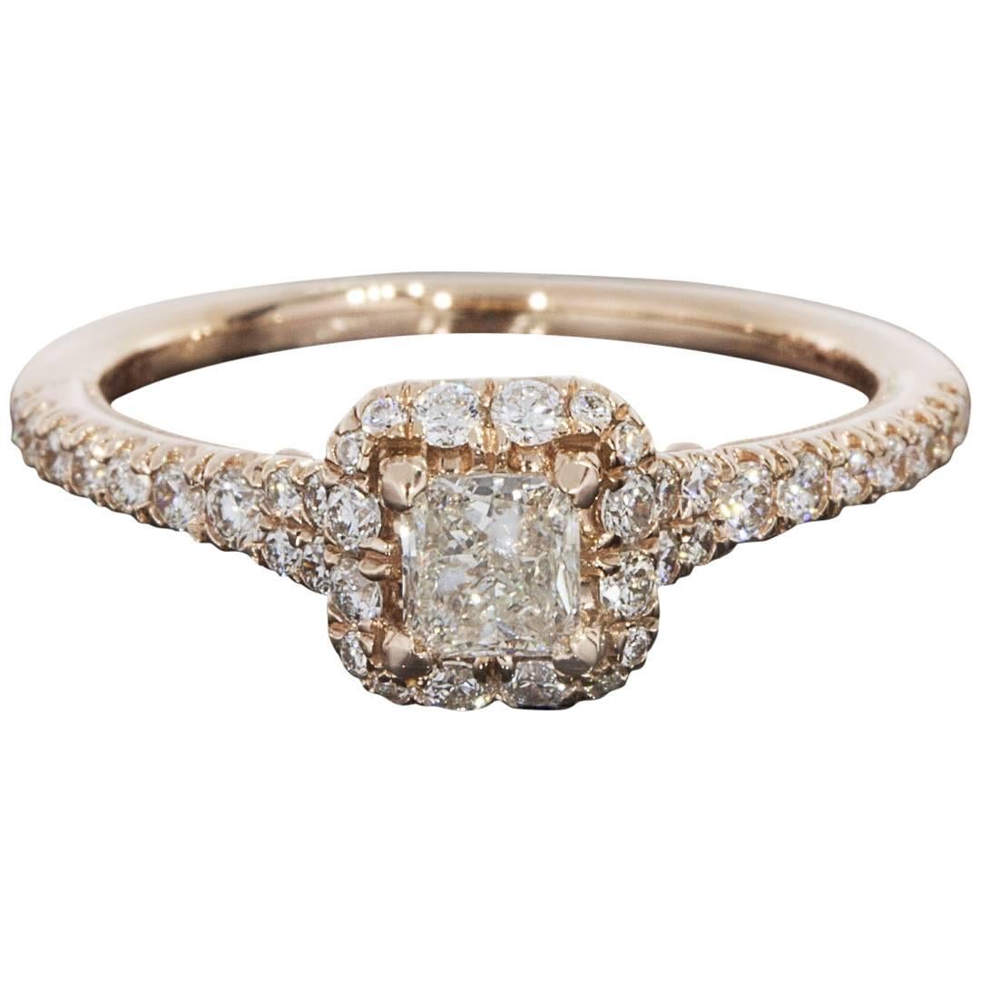 Gabriel & Co. 1.03 Carats Princess Diamonds Halo Gold Engagement Ring