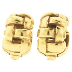 Tiffany & Co. Vannerie Gold Open Basket Weave Semi Hoop Earrings with Box