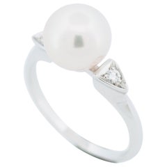 Used Mikimoto 8.4 mm Akoya Pearl & Diamond Ring Pt950