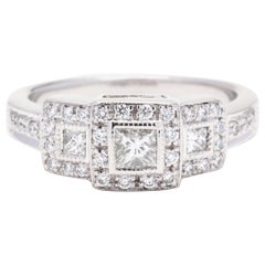 Princess Diamond Multi Stone Engagement Ring, 14K White Gold, Ring Size 5.5
