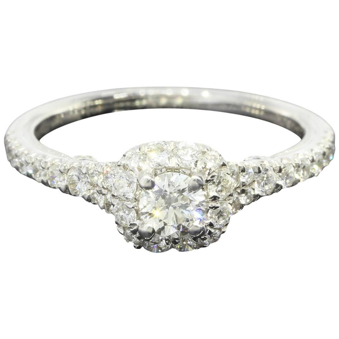 Gabriel & Co. 1.05 Carats Round Diamonds Gold Halo Engagement Ring
