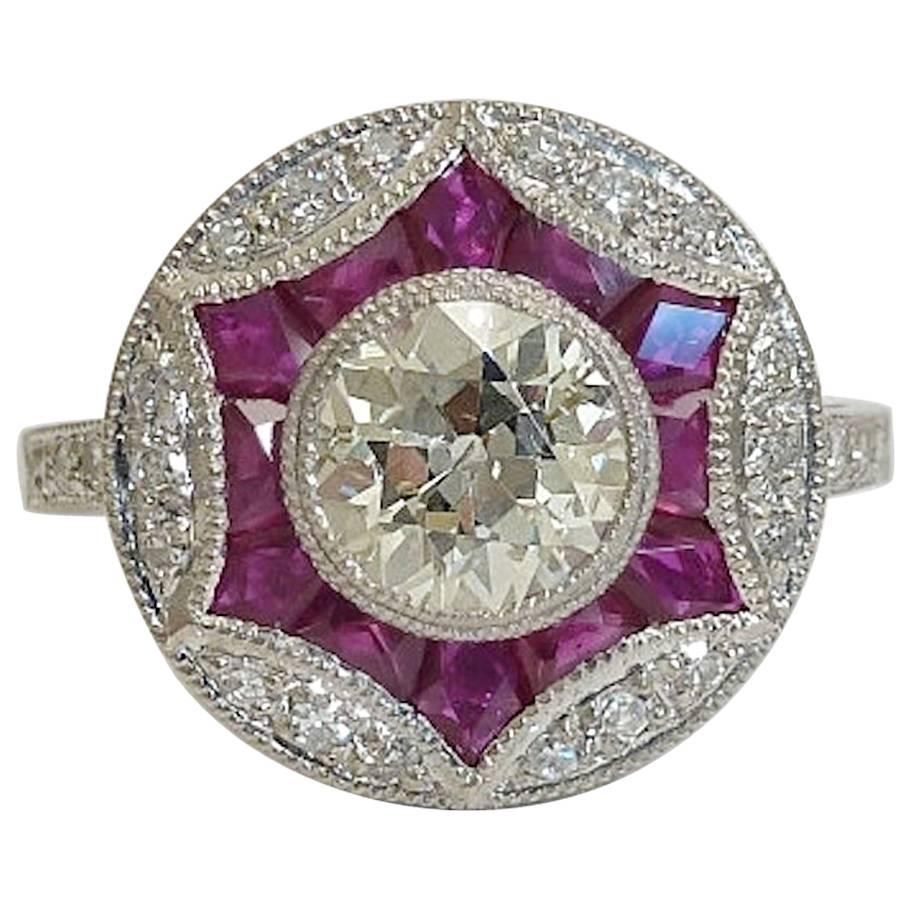 Stunning 0.72 Carat Ruby Diamond Platinum Star Form Ring For Sale