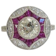 Stunning 0.72 Carat Ruby Diamond Platinum Star Form Ring