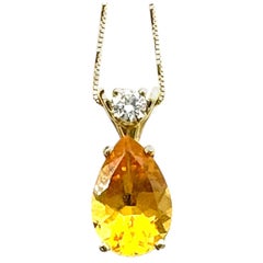 14K Yellow Gold Pear Shaped Citrine and .35 Carat VS Diamond Pendant