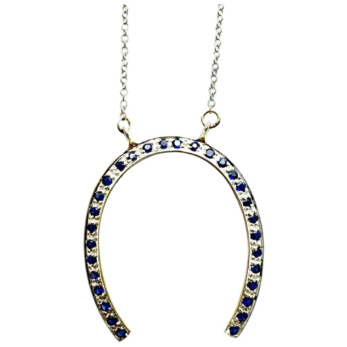 .60 Carat Sapphire Good-Luck Horseshoe 14 Karat White Gold Necklace For Sale