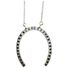 .60 Carat Sapphire Good-Luck Horseshoe 14 Karat White Gold Necklace