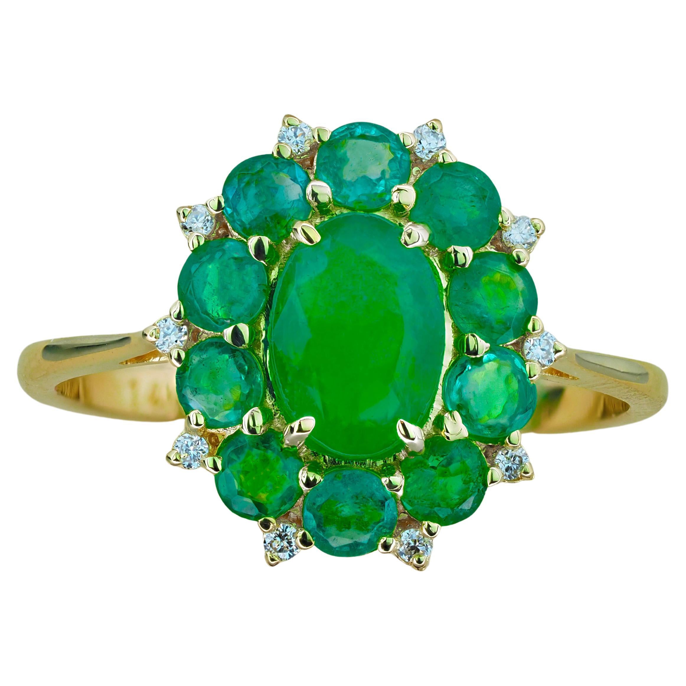 Emeralds and Diamonds 14k Gold Ring