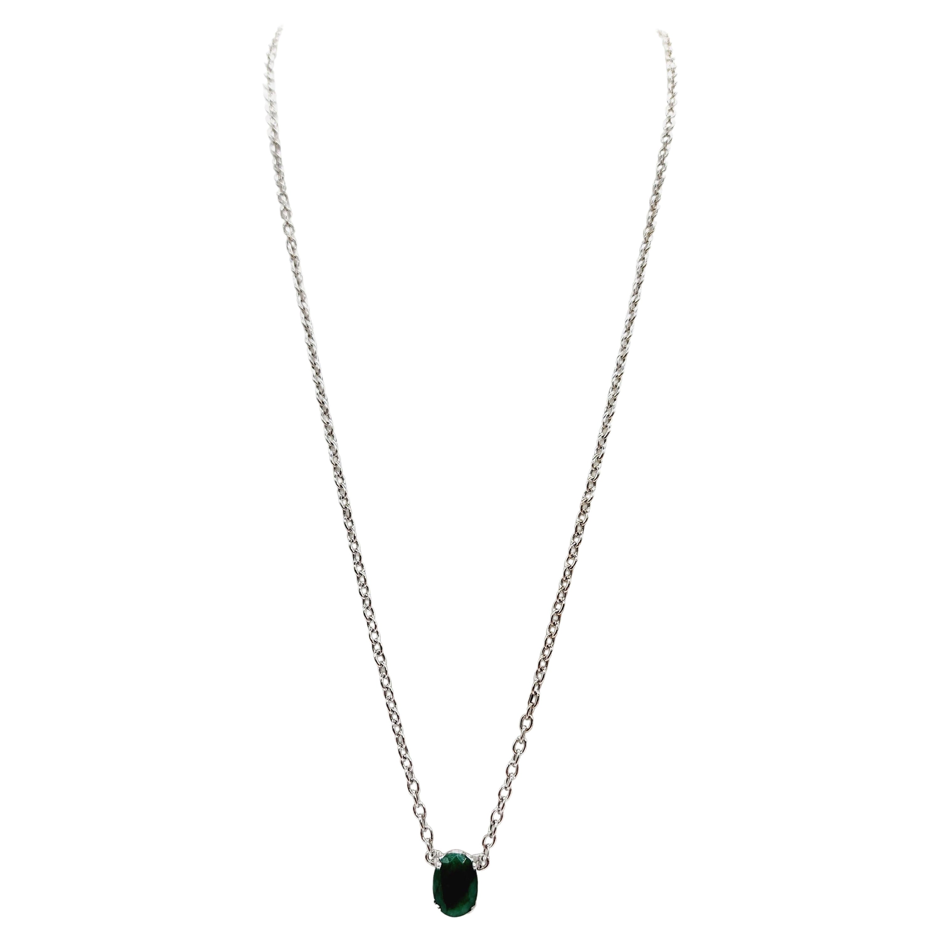 2.18 Carats Emerald Oval Shape Necklace White Gold 14 Karat 20'' (Collier en or blanc 14 carats)