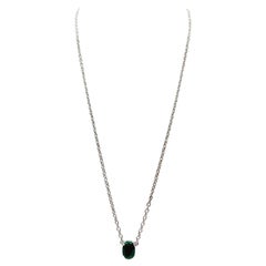 Emerald Oval Shape Necklace White Gold 14 Karat 20''