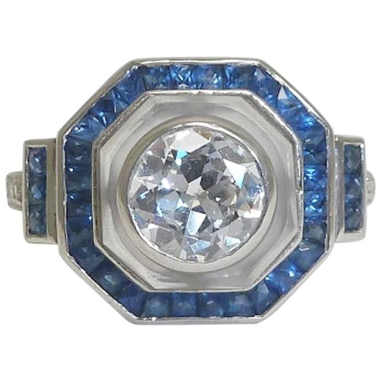 Exceptional Sapphire Diamond Rock Crystal Platinum Ring For Sale
