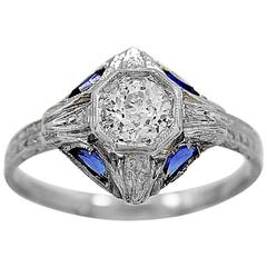 Antique Engagement Ring .43ct. Diamond, Sapphire & 18K White Gold 3