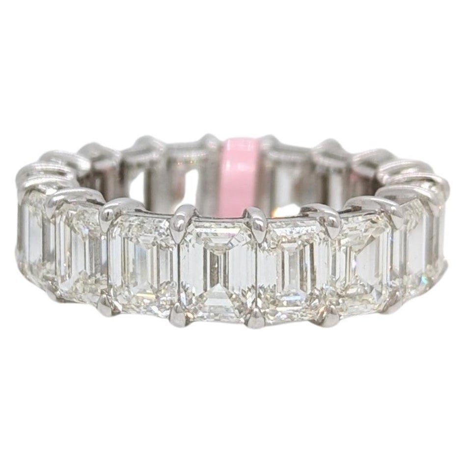 GIA White Diamond Emerald Cut Eternity Band Ring in 18K White Gold For Sale