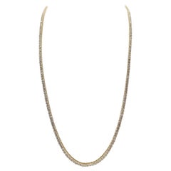 10.42 Carat Round Diamond Tennis Necklace 14 Karat Yellow Gold 22''