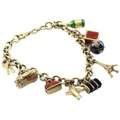 Gold Rolo Link Charm Bracelet with Nine Enamel Travel Charms 10
