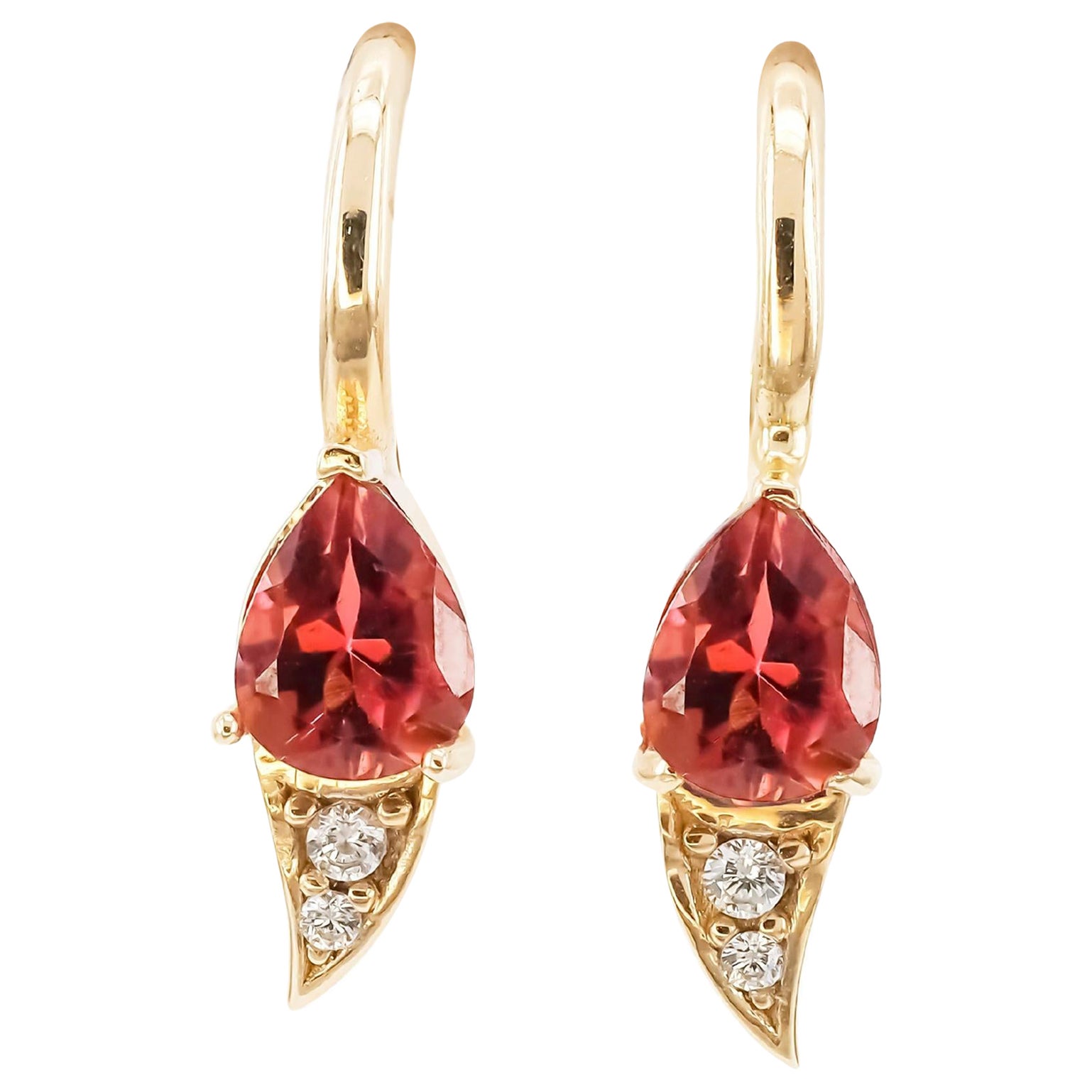 Pink Tourmaline Earrings in 14k Yellow Gold For Sale