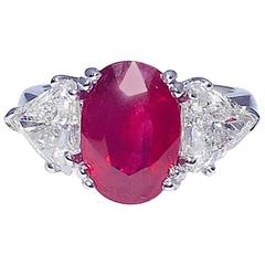 4.51 Carat Burma Ruby Diamond Platinum Ring 10