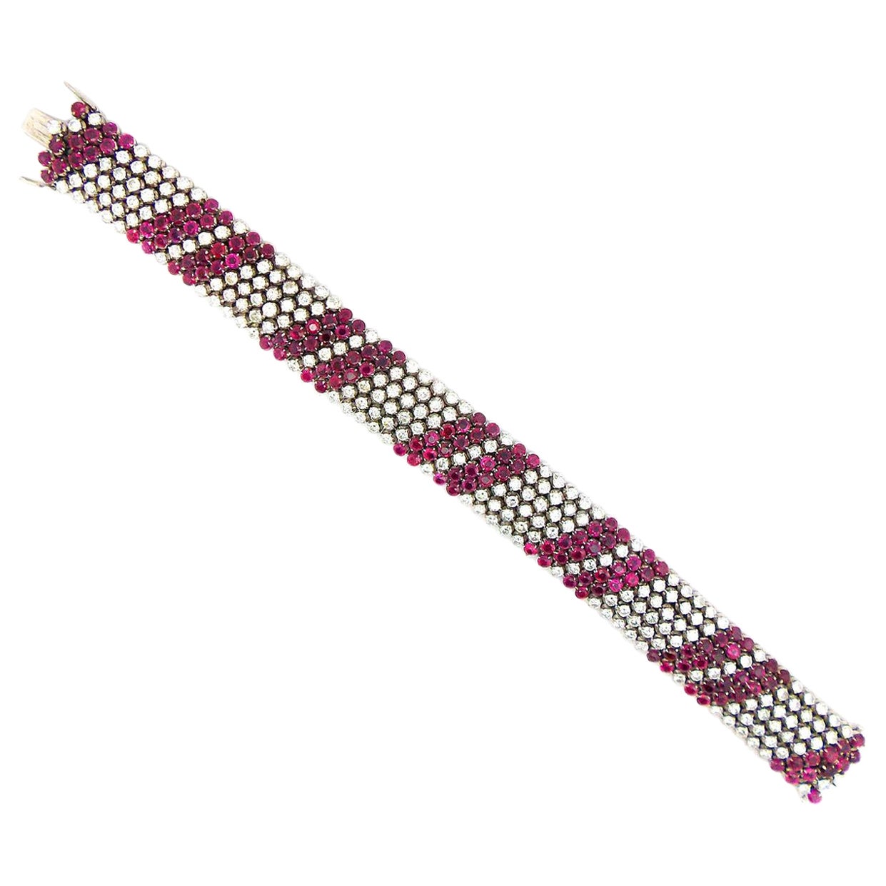 18k White Gold Diamond Ruby Bracelet For Sale