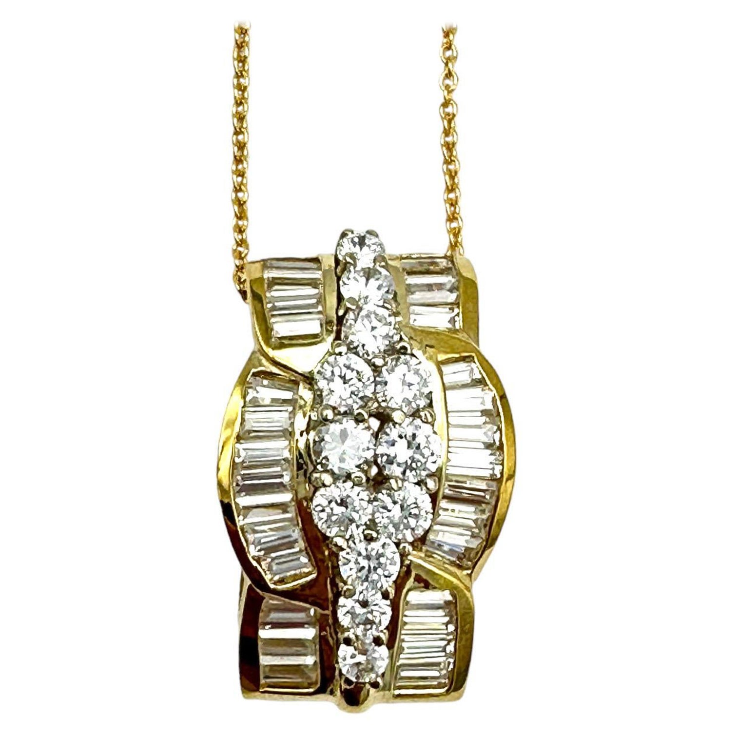 18 Karat Yellow gold Baguette 3.50 Carat Diamond Enhancer Pendant For Sale