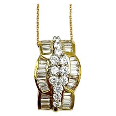 Pendentif en or jaune 18 carats avec diamants baguettes de 3,50 carats