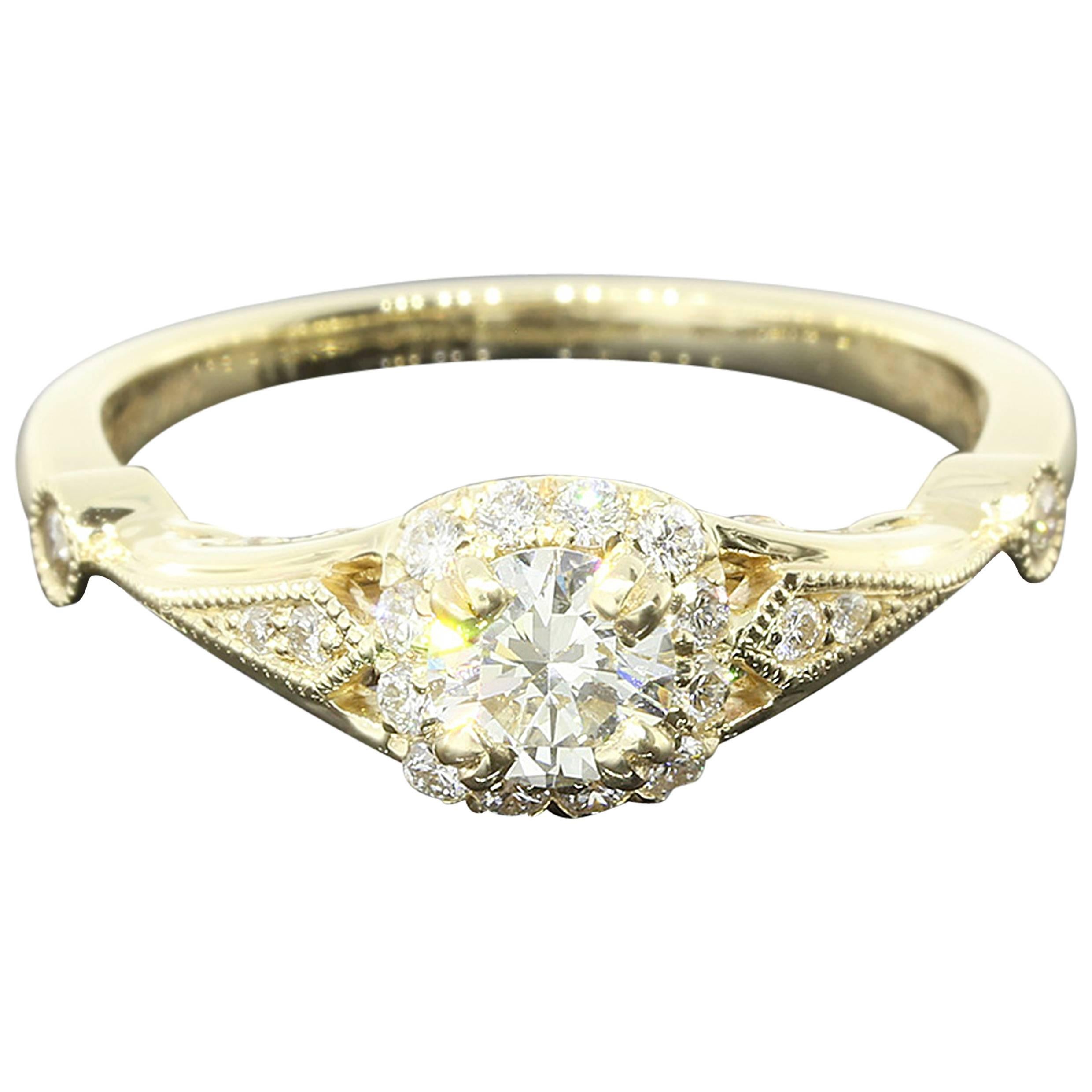 Gabriel & Co. .36 Carat Round Diamond Halo Gold Engagement Ring