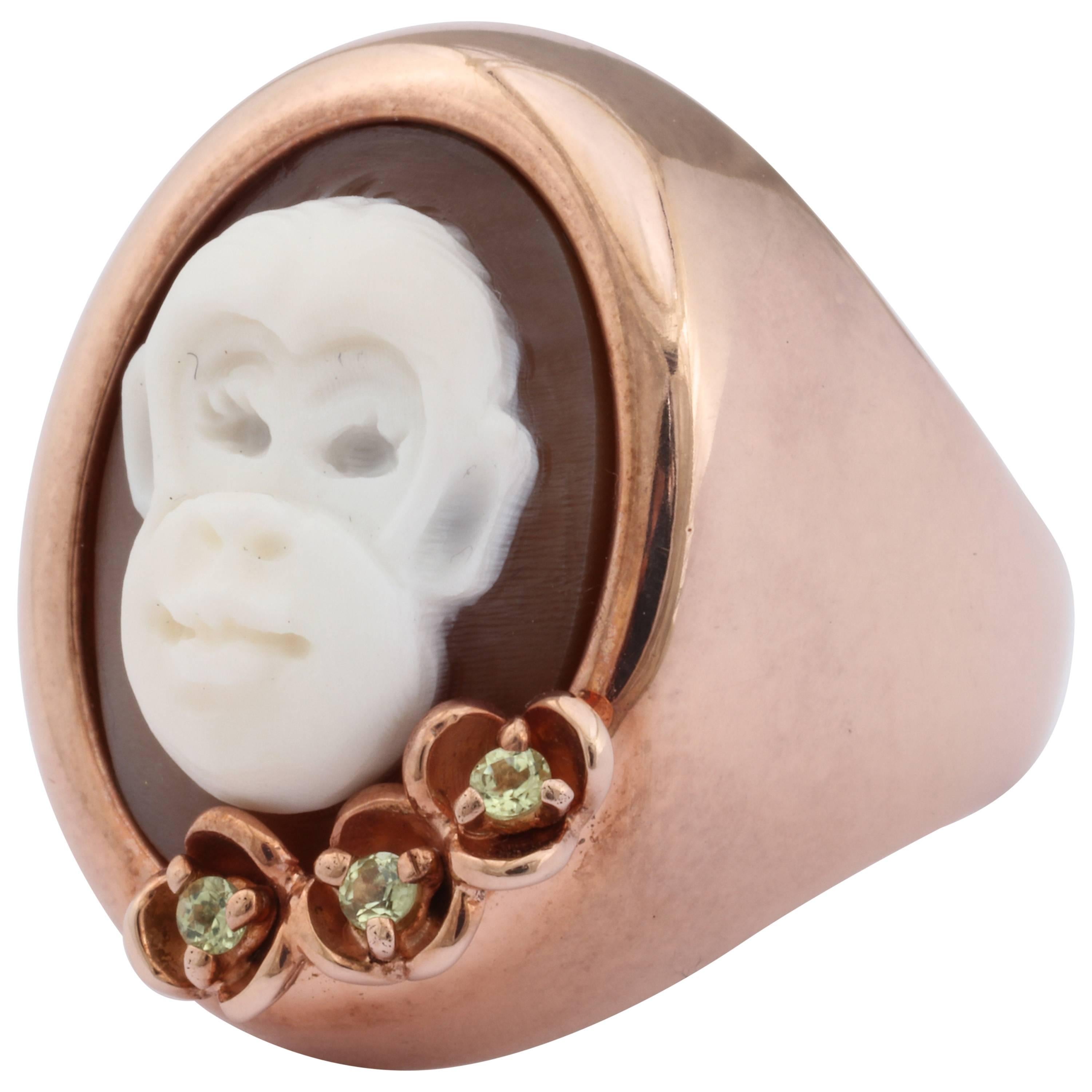 Amedeo "Monkedea" Cameo Ring With Peridots For Sale