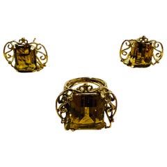 Vintage Gold Amber Color Stone Demi Parure