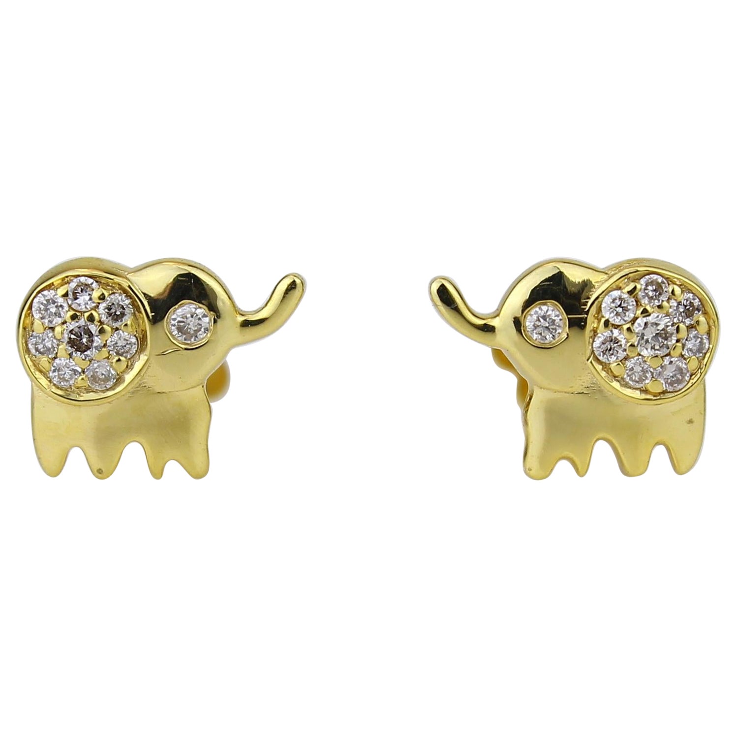 Elefanten-Diamant-Ohrringe für Mädchen (Mädchen/Toddlers) aus 18 Karat massivem Gold