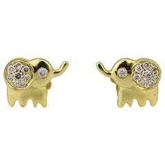 Boucles d'oreilles éléphant en or massif 18 carats pour filles (enfants)