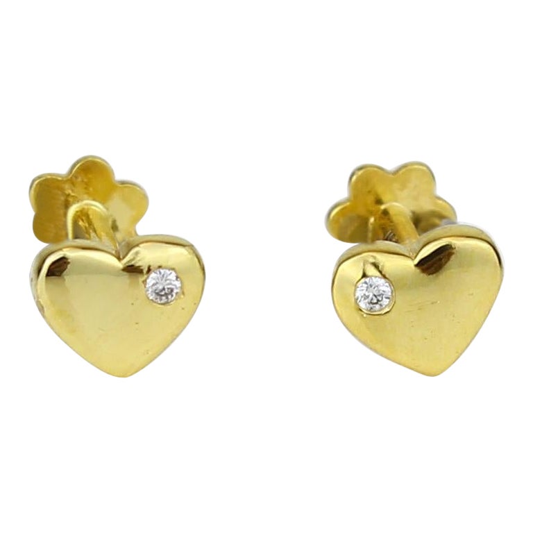 Boucles d'oreilles en or massif 18 carats avec diamants en forme de coeur pour filles (enfants)