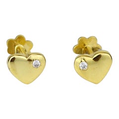 Boucles d'oreilles en or massif 18 carats avec diamants en forme de coeur pour filles (enfants)