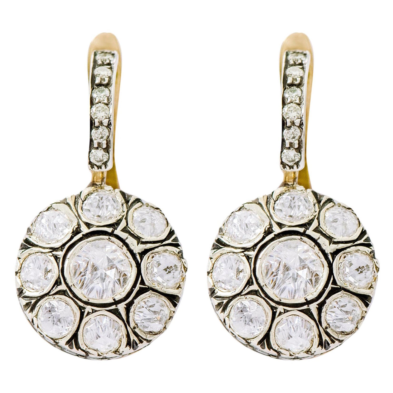 Rose-Cut Diamond Dangle Earrings in Victorian Style For Sale