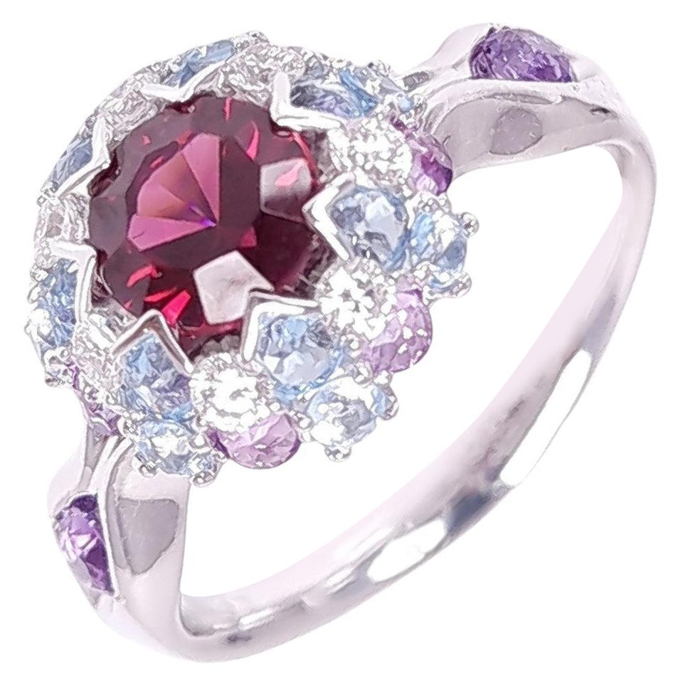 MOISEIKIN Diamond Garnet White Gold Ring in Aurora Style  For Sale
