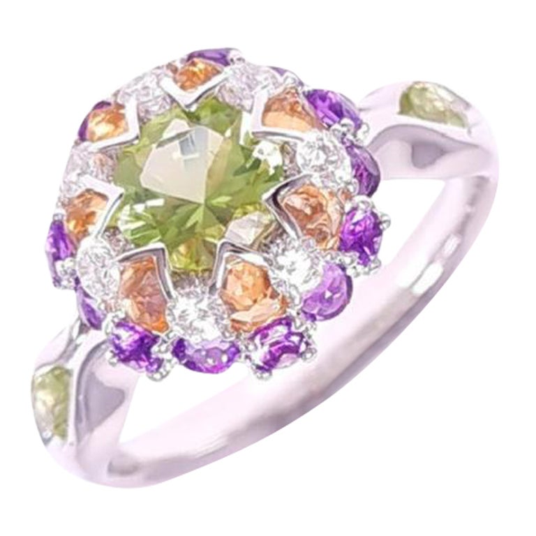 MOISEIKIN Peridot Diamond White Gold Ring in Aurora style  For Sale