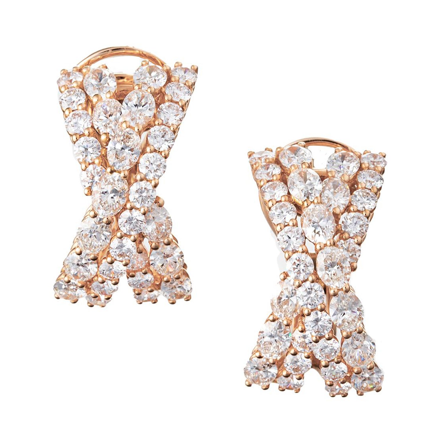 18k Rose Gold Diamond Crossover Earrings For Sale