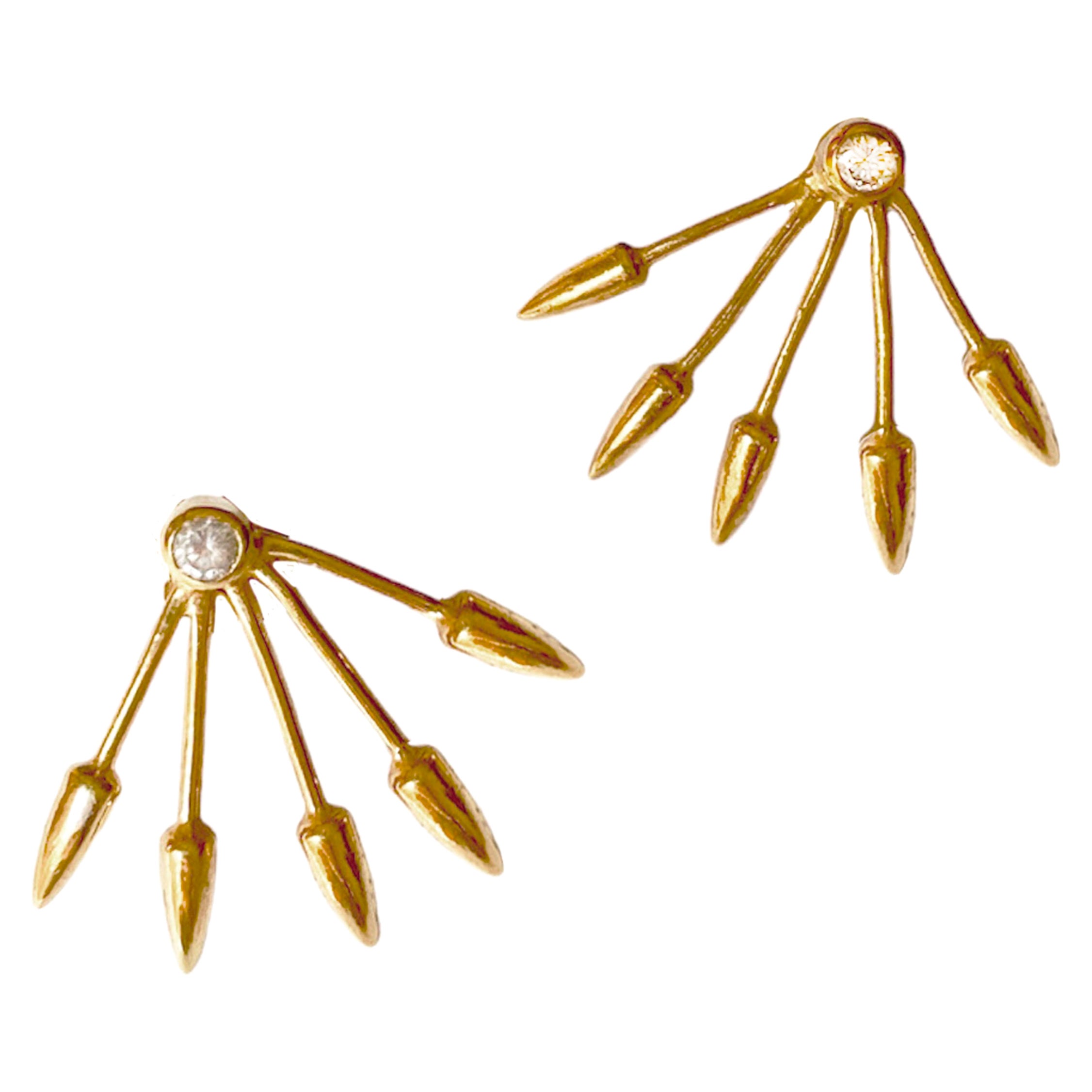 Rossella Ugolini Sunburst Earrings 18K Yellow Gold and Zircon For Sale