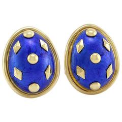 Tiffany & Co. Schlumberger Gold and Enamel Dot Losange Earclips