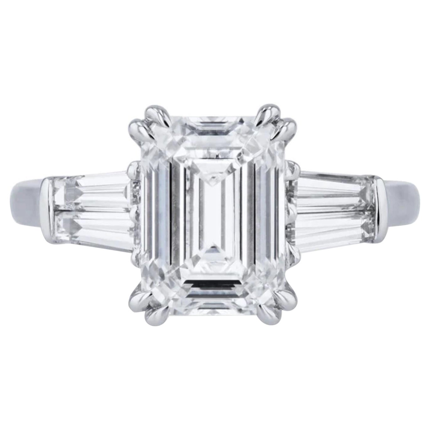 GIA Certified 3.25 Carat Emerald Cut Diamond Platinum Estate Ring