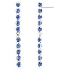 Ceylon Oval Sapphires 6.10 Carat Lariat 1.7 Inch Long White Gold Earrings