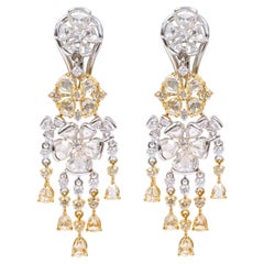 18 Karat Gold 5.23 Carat Fancy Yellow and White Diamond Dangle Earrings
